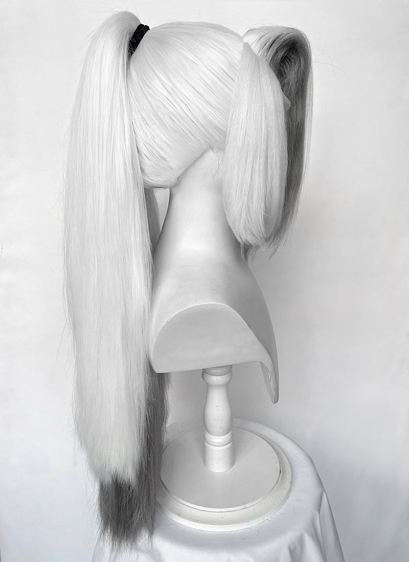 Hazbin Hotel Vaggi White With Dark Grey Straight Lace Front Synthetic Wig LF6166