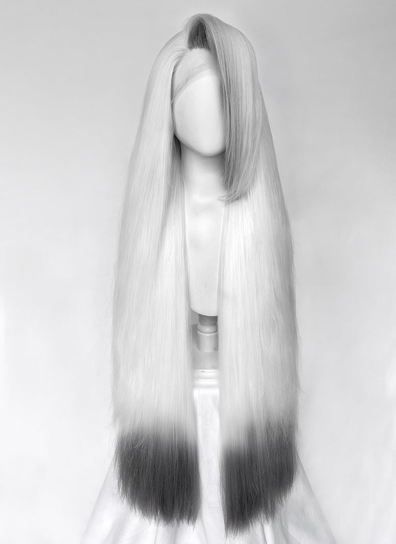 Hazbin Hotel Vaggi White With Dark Grey Straight Lace Front Synthetic Wig LF6166