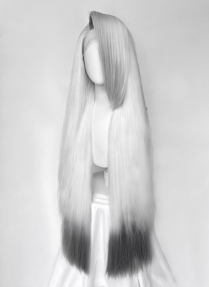 Hazbin Hotel Vaggi White With Dark Grey Straight Lace Front Synthetic Wig LF6166