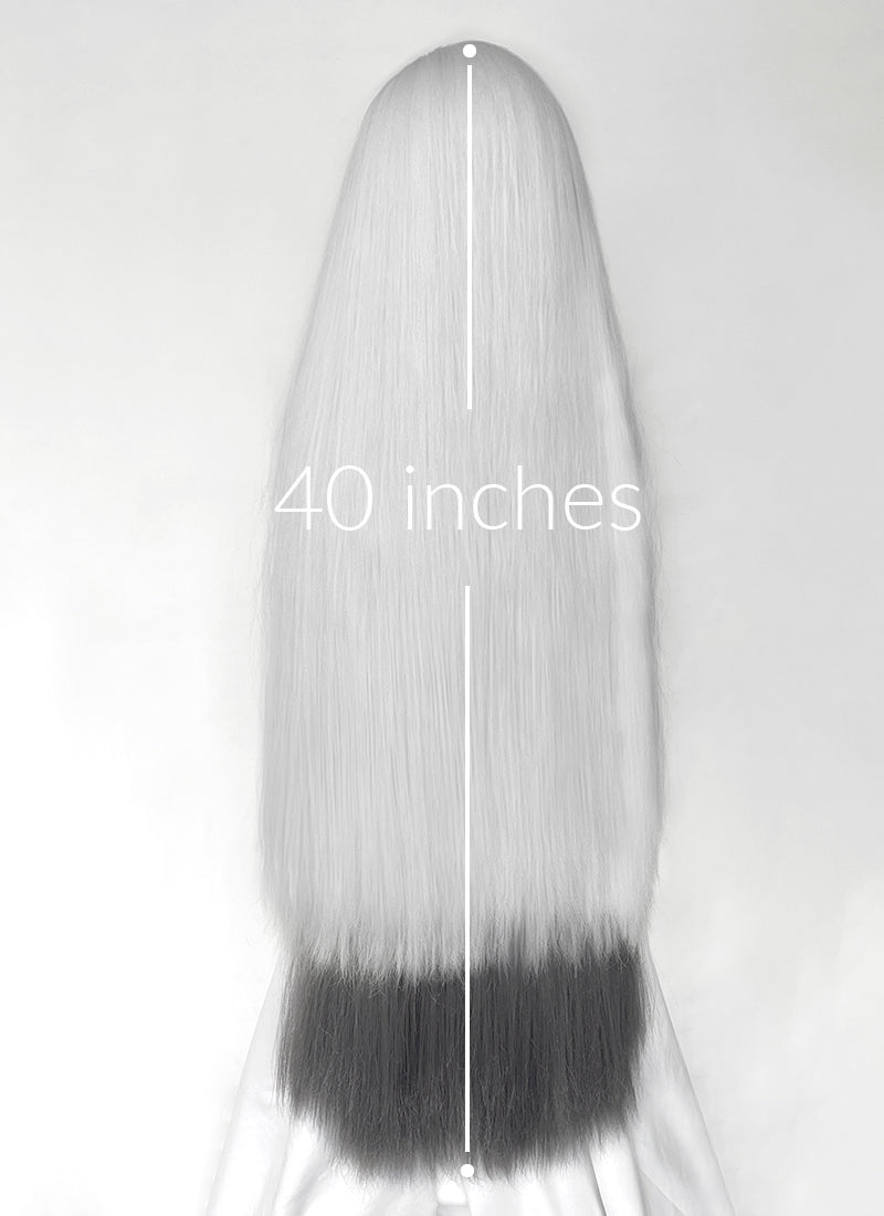 Hazbin Hotel Vaggi White With Dark Grey Straight Lace Front Synthetic Wig LF6166