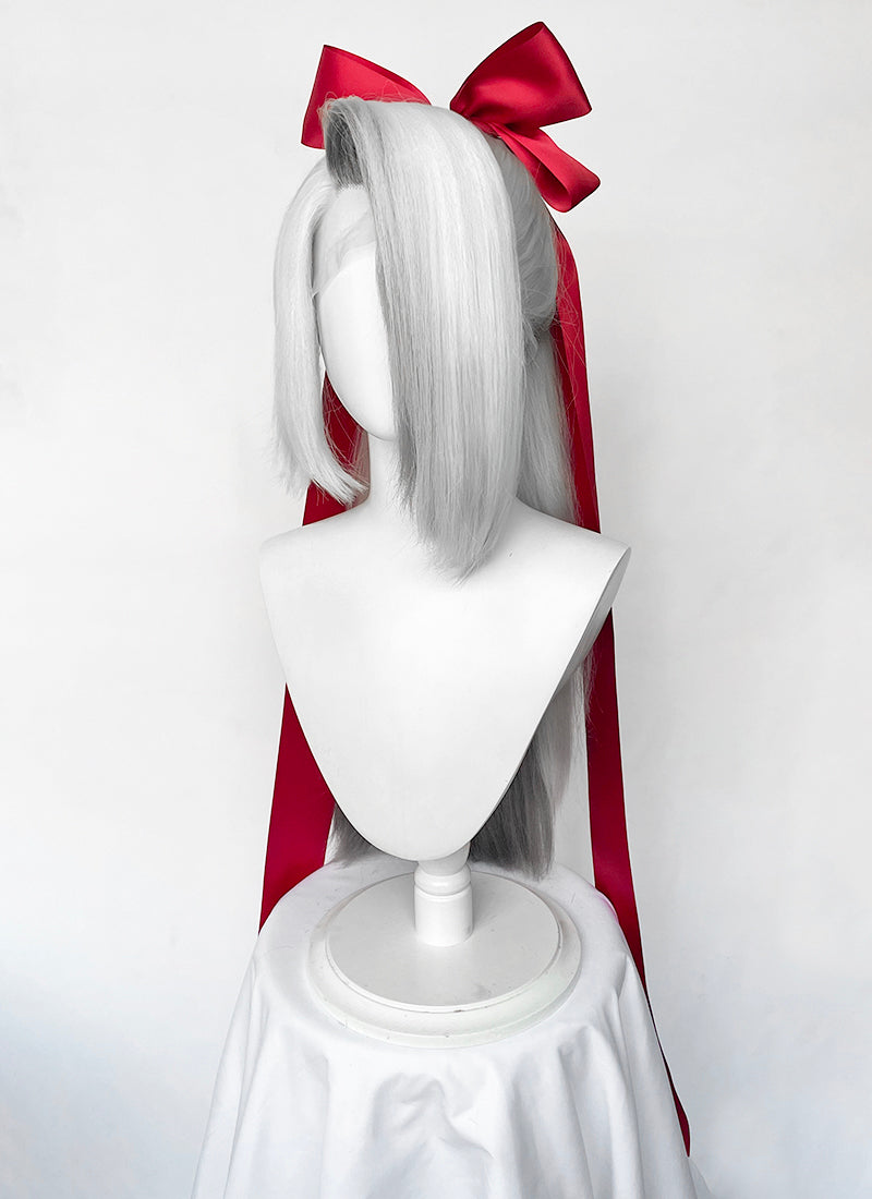 Hazbin Hotel Vaggi White With Dark Grey Straight Lace Front Synthetic Wig LF6166