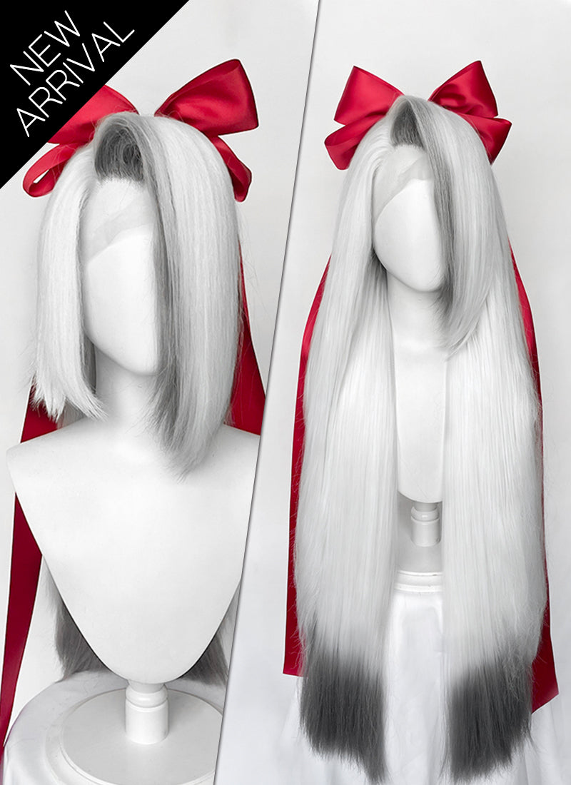 Hazbin Hotel Vaggi White With Dark Grey Straight Lace Front Synthetic Wig LF6166