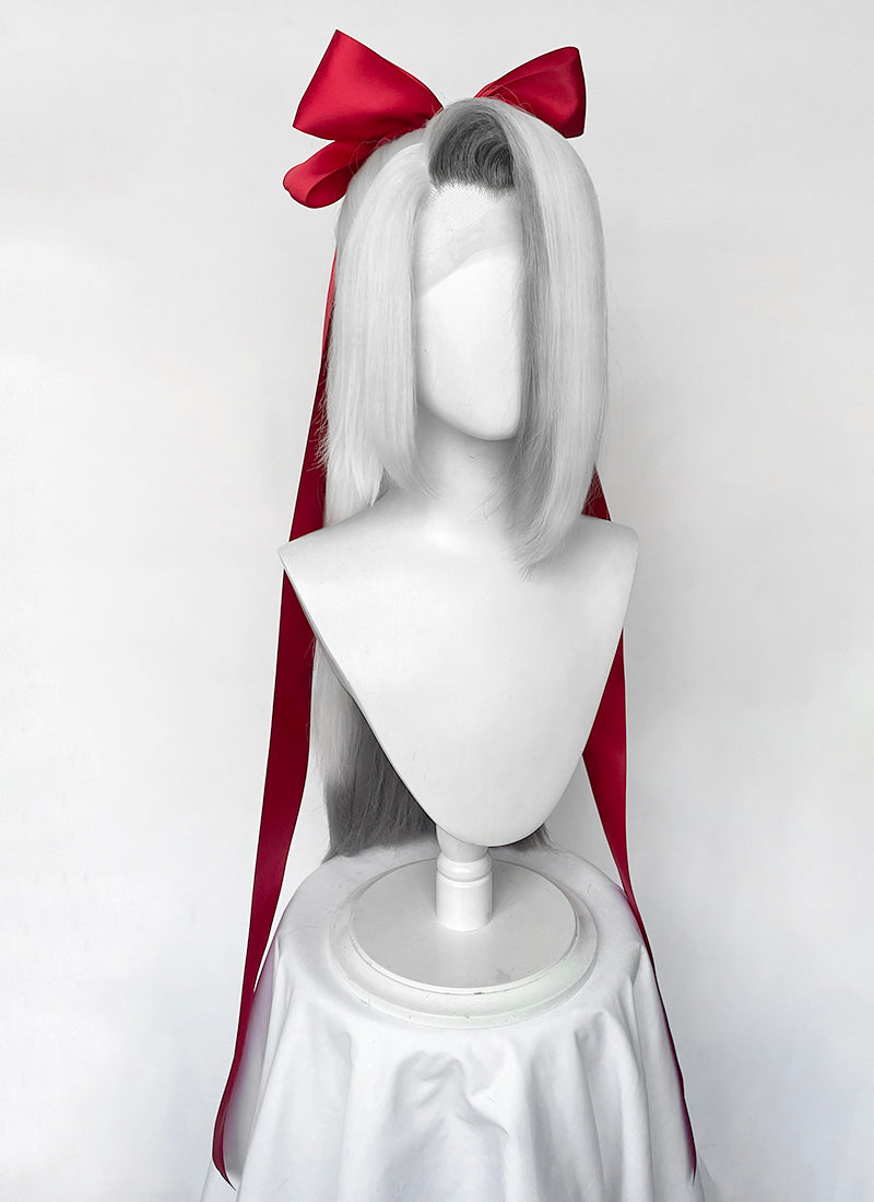 Hazbin Hotel Vaggi White With Dark Grey Straight Lace Front Synthetic Wig LF6166