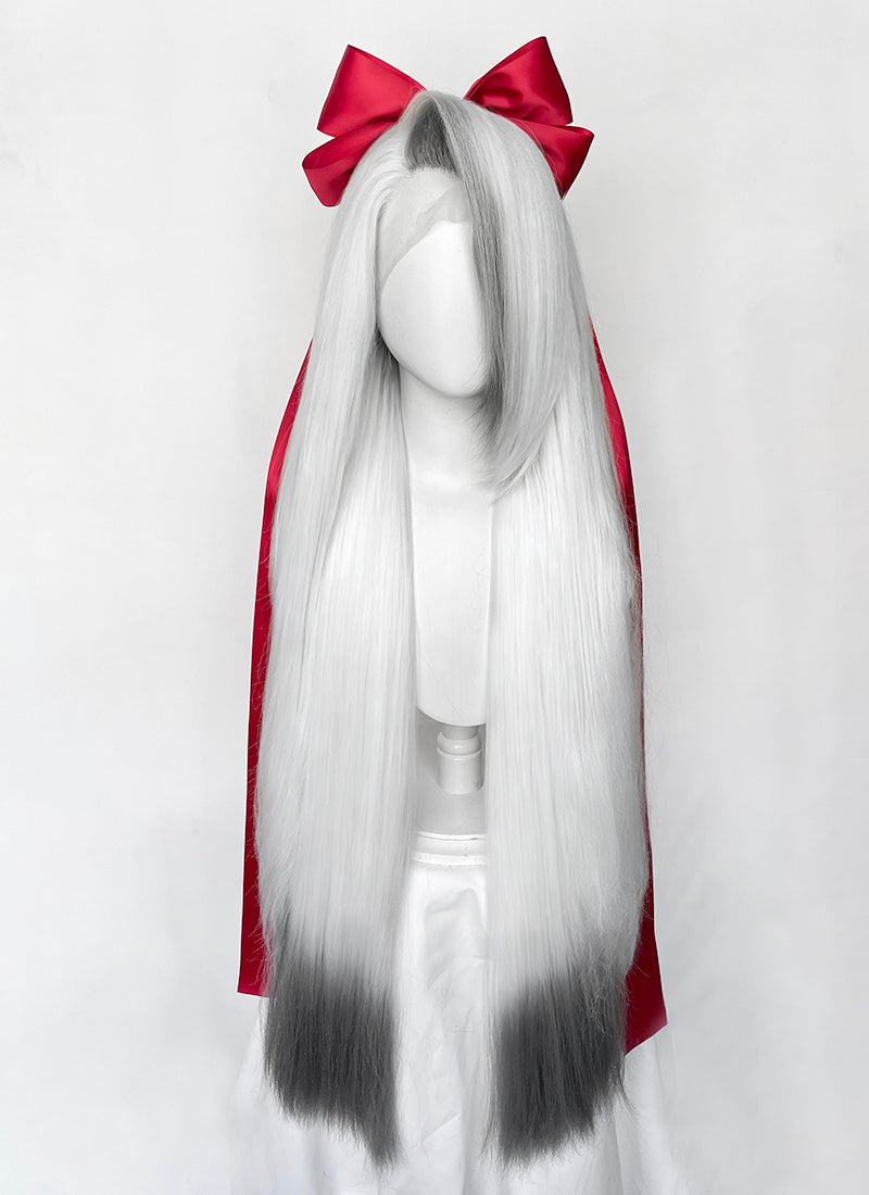 Hazbin Hotel Vaggi White With Dark Grey Straight Lace Front Synthetic Wig LF6166