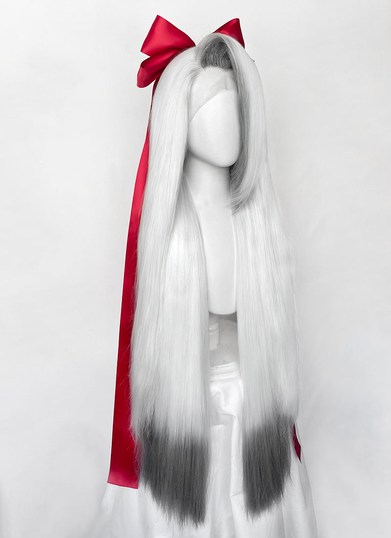 Hazbin Hotel Vaggi White With Dark Grey Straight Lace Front Synthetic Wig LF6166