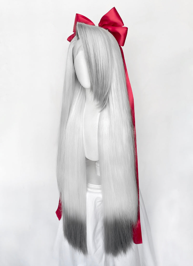 Hazbin Hotel Vaggi White With Dark Grey Straight Lace Front Synthetic Wig LF6166