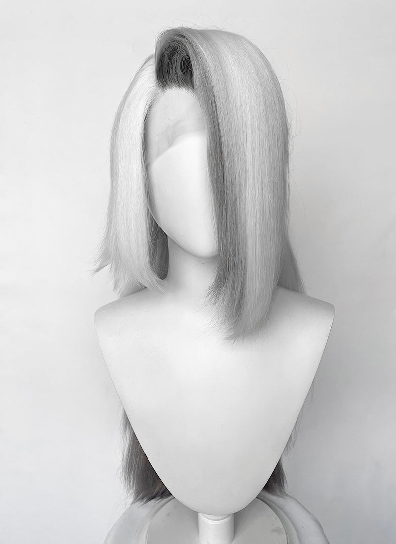 Hazbin Hotel Vaggi White With Dark Grey Straight Lace Front Synthetic Wig LF6166