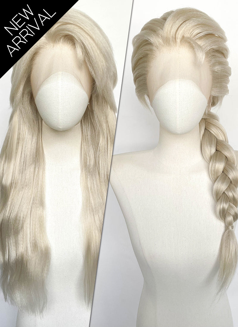 Frozen Elsa Pastel Ash Blonde Wavy Yaki Lace Front Synthetic Wig LF6168