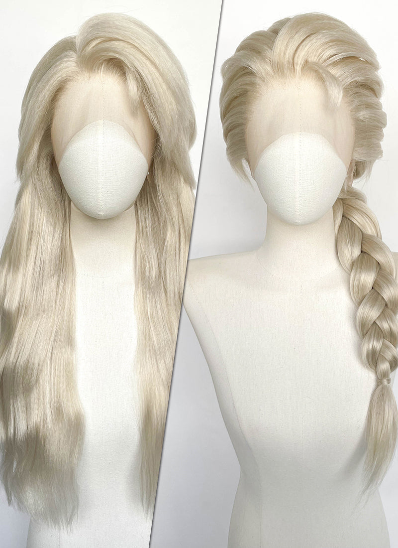Frozen Elsa Pastel Ash Blonde Wavy Yaki Lace Front Synthetic Wig LF6168