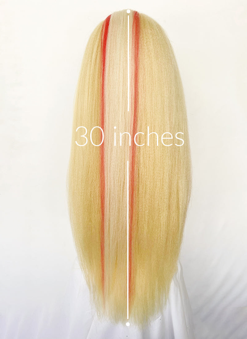 Hazbin Hotel Charlie Morningstar Blonde Mixed Red Straight Yaki Lace Front Synthetic Wig LF6173