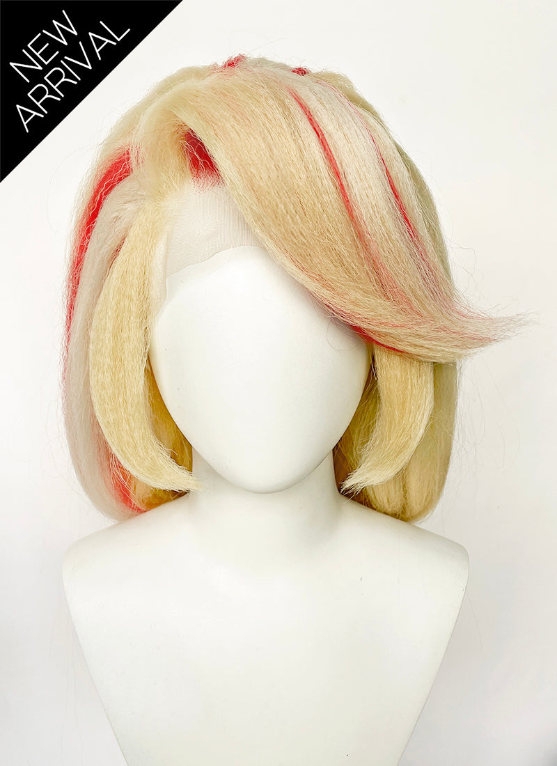 Hazbin Hotel Charlie Morningstar Blonde Mixed Red Straight Yaki Lace Front Synthetic Wig LF6173