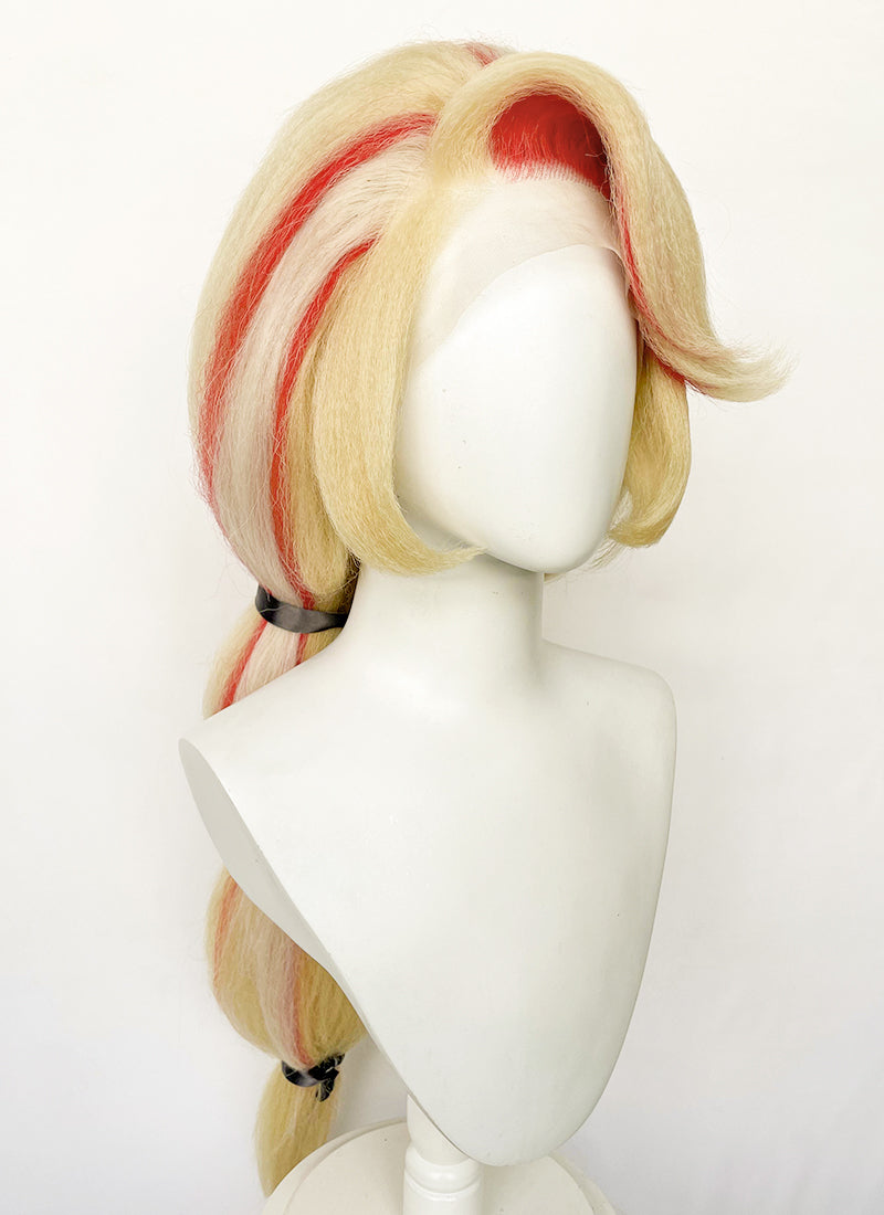 Hazbin Hotel Charlie Morningstar Blonde Mixed Red Straight Yaki Lace Front Synthetic Wig LF6173