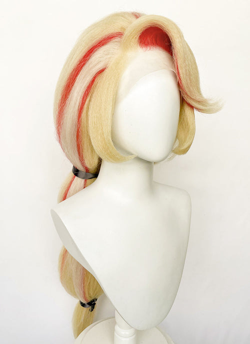 Hazbin Hotel Charlie Morningstar Blonde Mixed Red Straight Yaki Lace Front Synthetic Wig LF6173