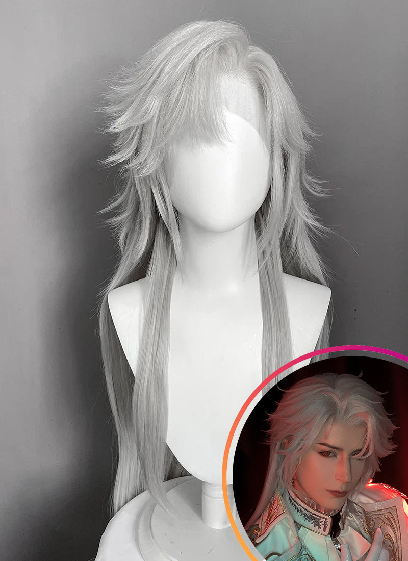 Love and Deepspace Sylus Pastel Light Grey Straight Lace Front Synthetic Men's Wig LF6177