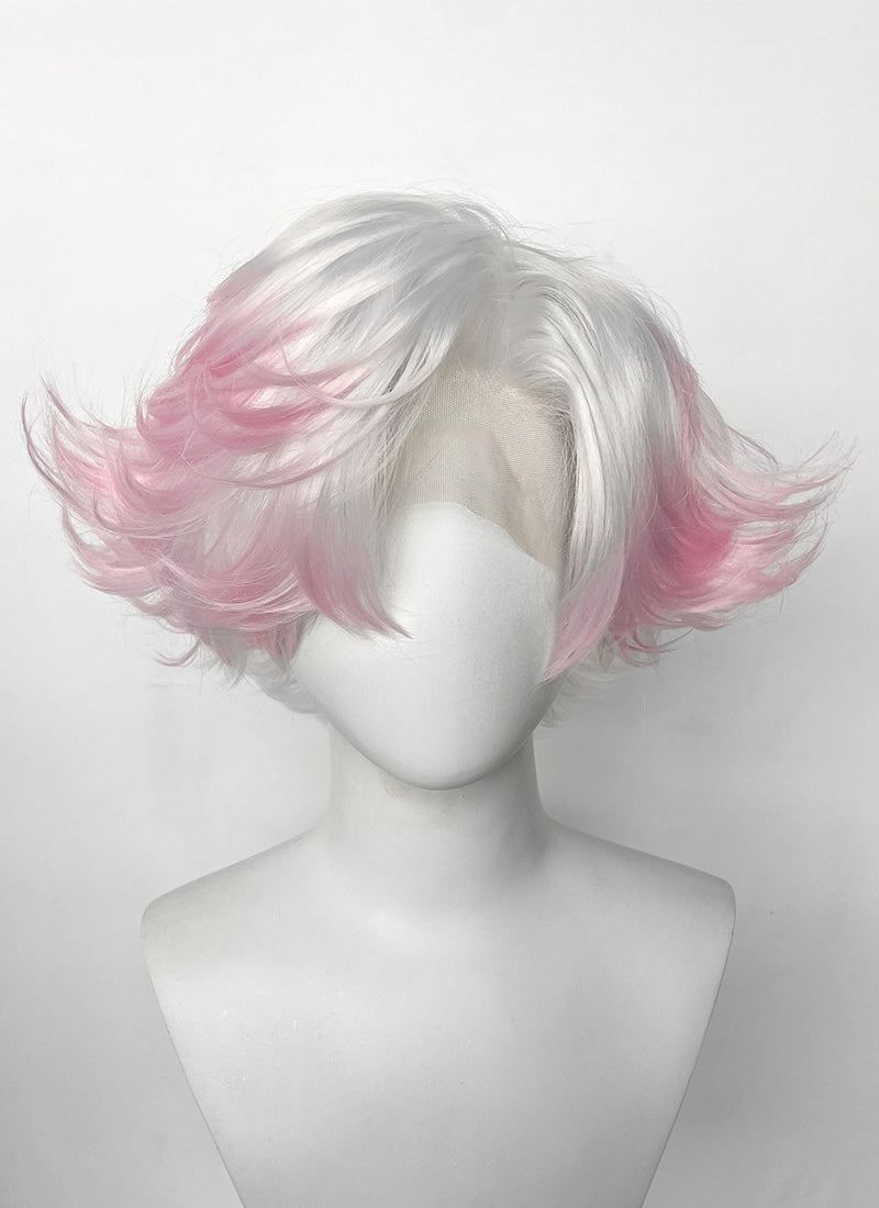 Hazbin Hotel Angel Dust White Mixed Pink Wavy Lace Front Synthetic Hair Wig LF6180
