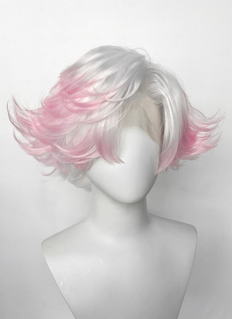 Hazbin Hotel Angel Dust White Mixed Pink Wavy Lace Front Synthetic Hair Wig LF6180