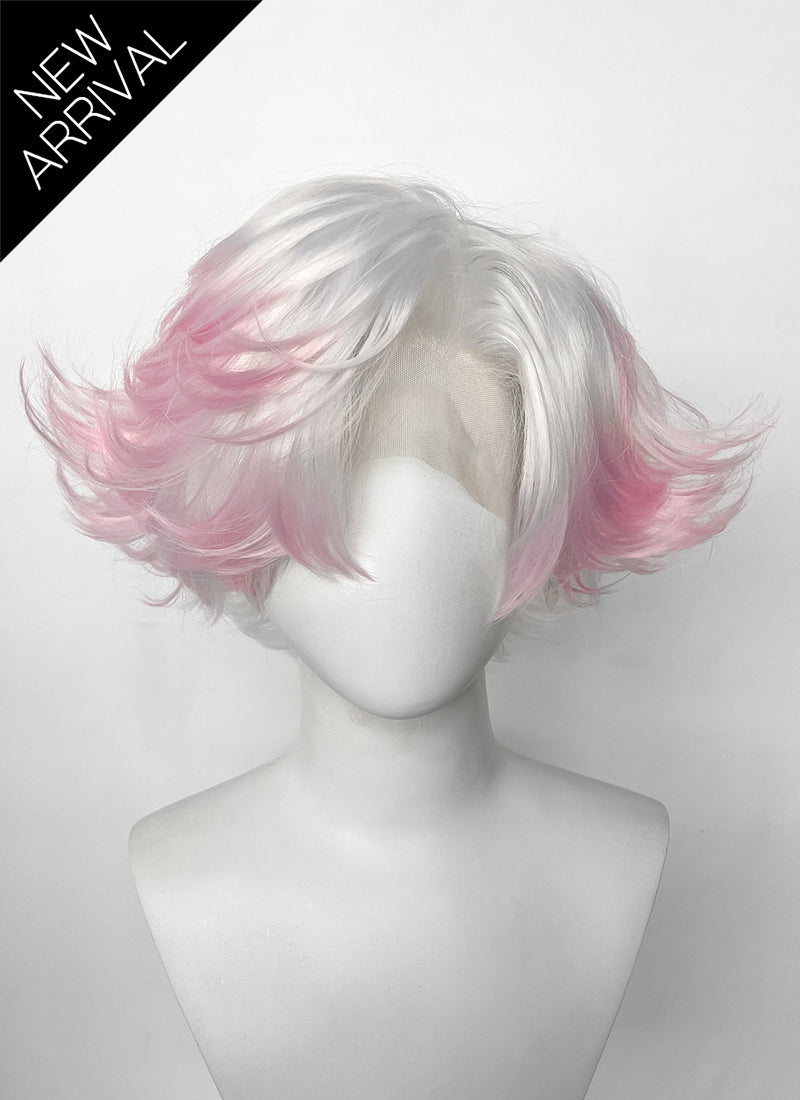 Hazbin Hotel Angel Dust White Mixed Pink Wavy Lace Front Synthetic Hair Wig LF6180