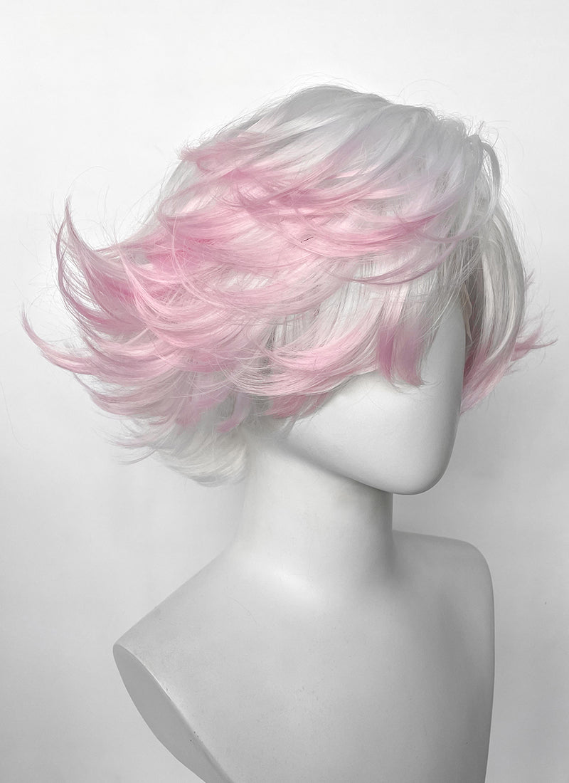 Hazbin Hotel Angel Dust White Mixed Pink Wavy Lace Front Synthetic Hair Wig LF6180