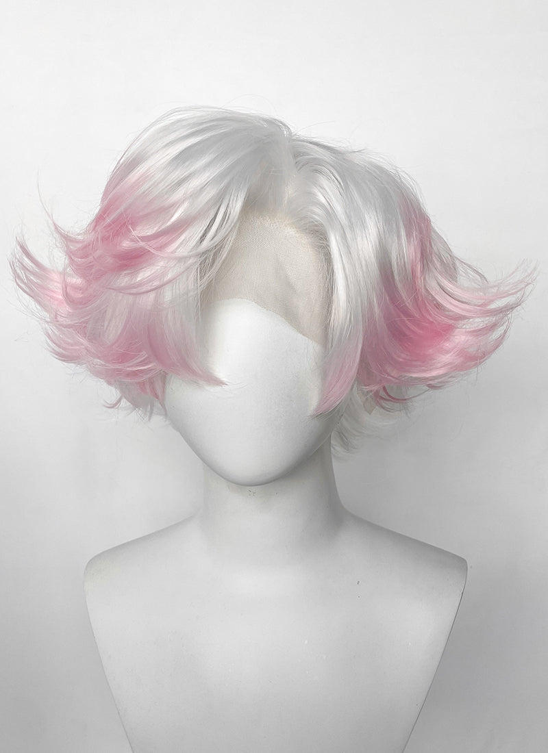Hazbin Hotel Angel Dust White Mixed Pink Wavy Lace Front Synthetic Hair Wig LF6180