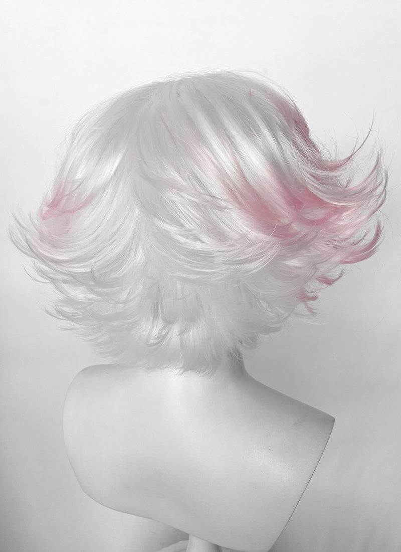Hazbin Hotel Angel Dust White Mixed Pink Wavy Lace Front Synthetic Hair Wig LF6180