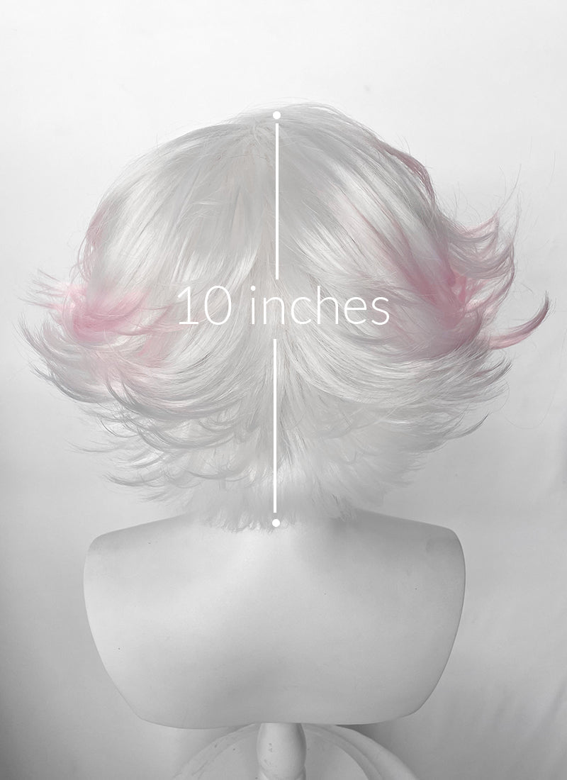 Hazbin Hotel Angel Dust White Mixed Pink Wavy Lace Front Synthetic Hair Wig LF6180