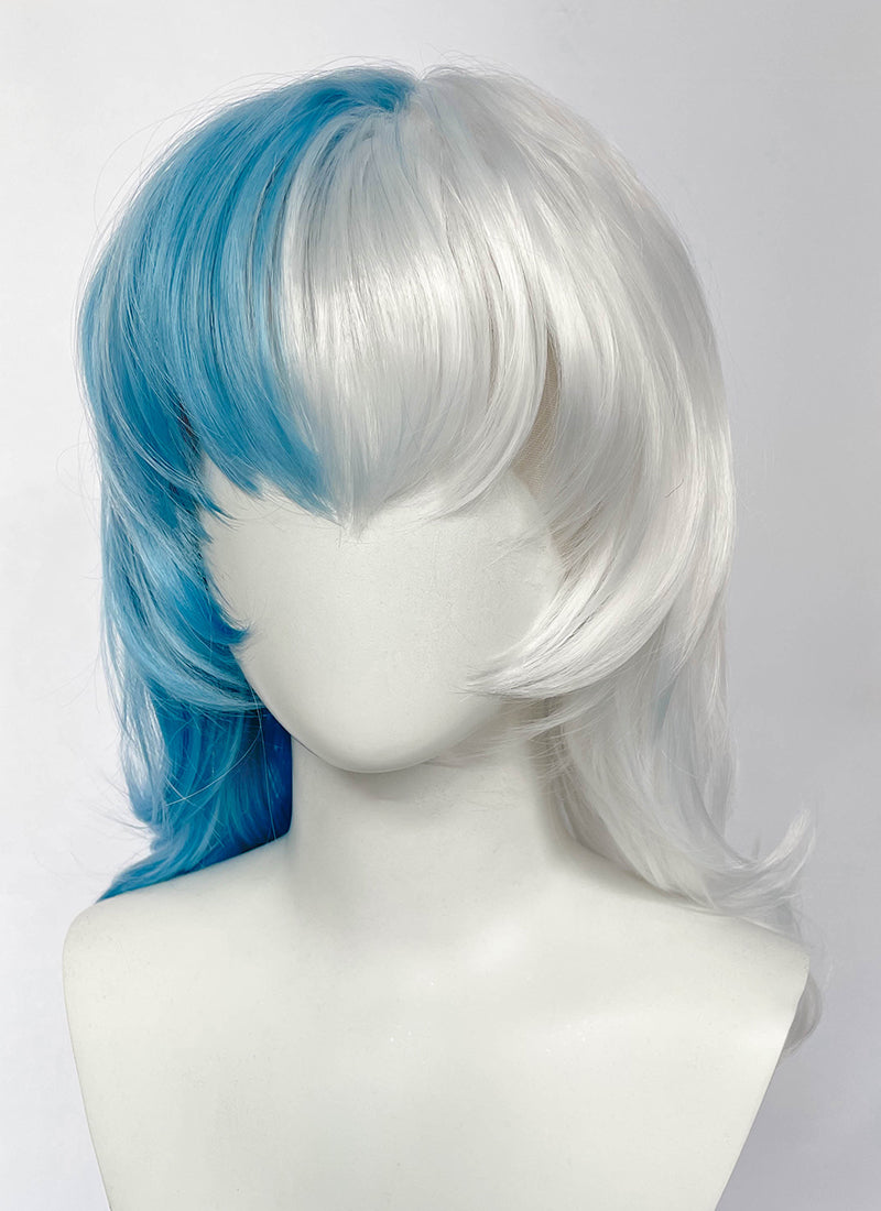 Marvel Rivals Luna Snow Wavy Pastel Blue White Split Color Lace Front Synthetic Wig LF6197