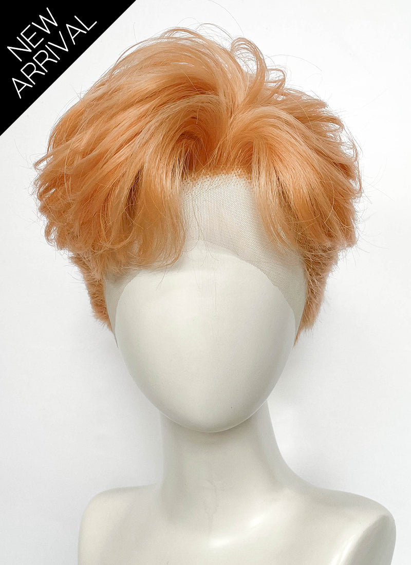 Pastel Orange Wavy Lace Front Synthetic Men's Wig LF6199