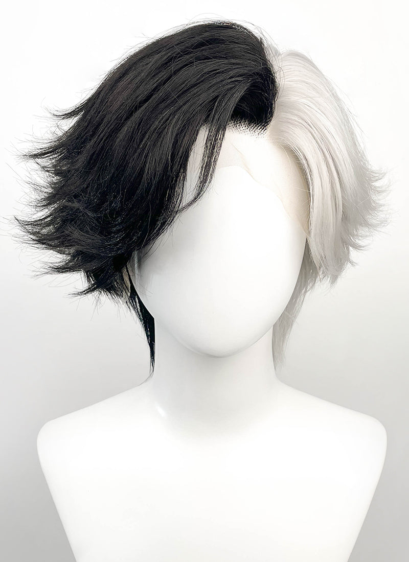 Luna Snow Wavy Black Silver Grey Split Color Lace Front Synthetic Wig LF6211