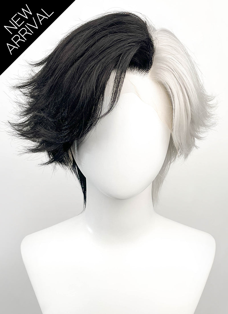 Luna Snow Wavy Black Silver Grey Split Color Lace Front Synthetic Wig LF6211