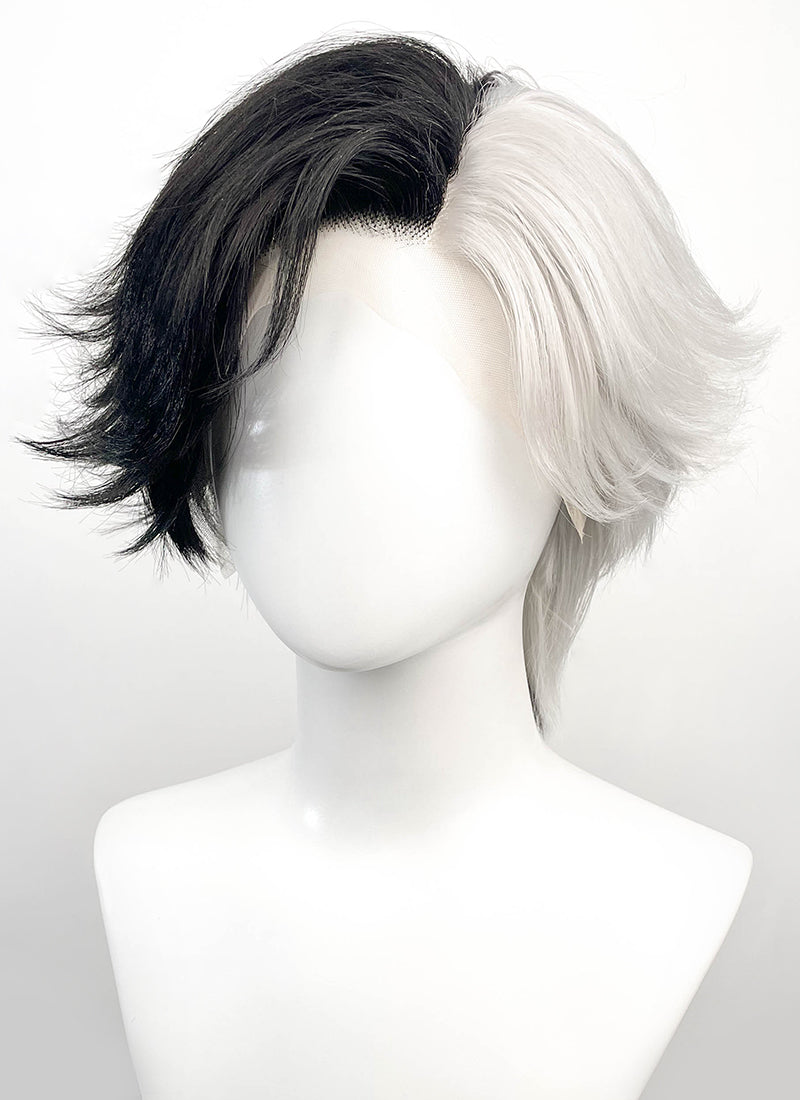 Luna Snow Wavy Black Silver Grey Split Color Lace Front Synthetic Wig LF6211