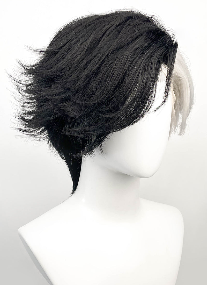 Luna Snow Wavy Black Silver Grey Split Color Lace Front Synthetic Wig LF6211