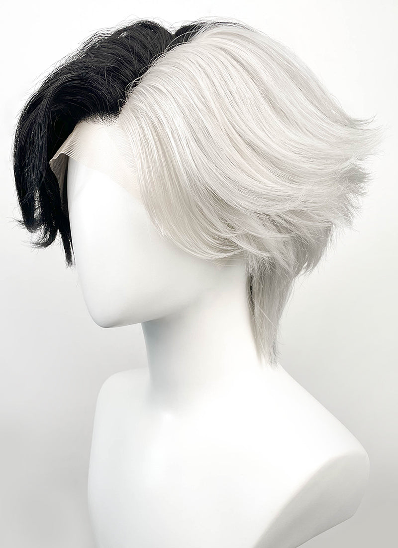 Luna Snow Wavy Black Silver Grey Split Color Lace Front Synthetic Wig LF6211