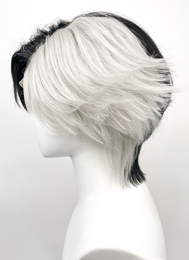 Luna Snow Wavy Black Silver Grey Split Color Lace Front Synthetic Wig LF6211