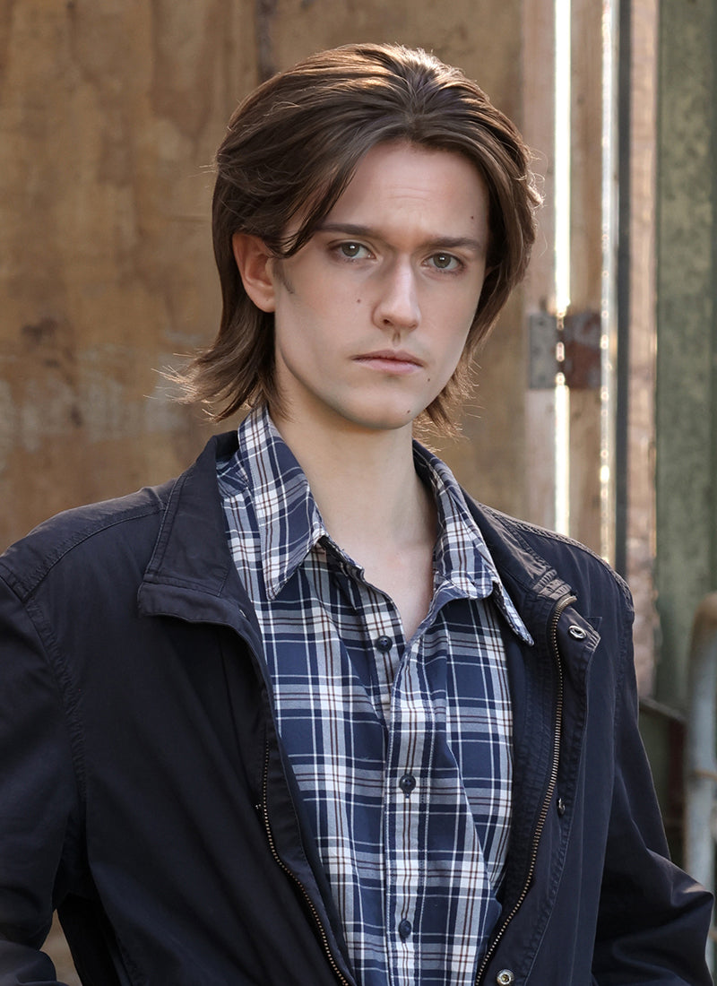 Mixed Brown Straight Lace Front Synthetic Men's Wig LF8010