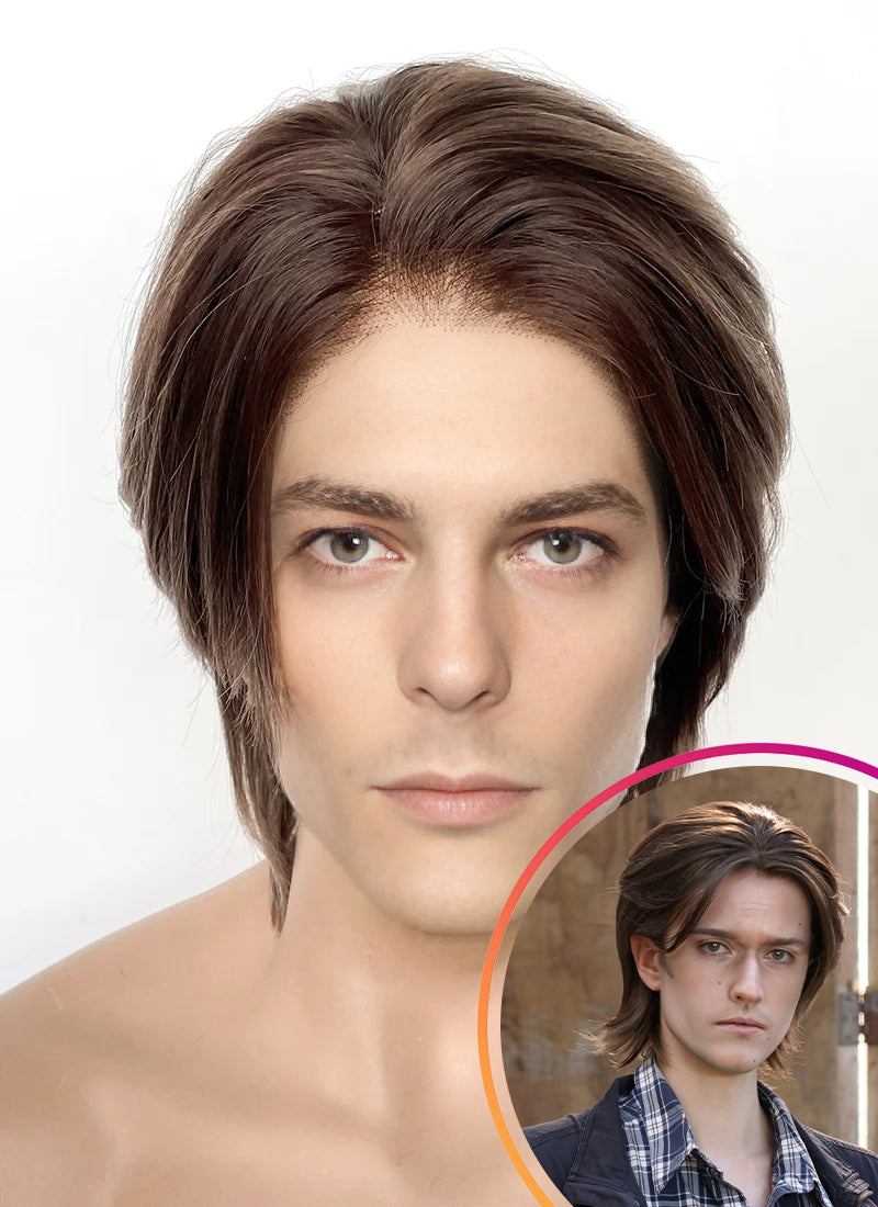 Mixed Brown Straight Lace Front Synthetic Men's Wig LF8010