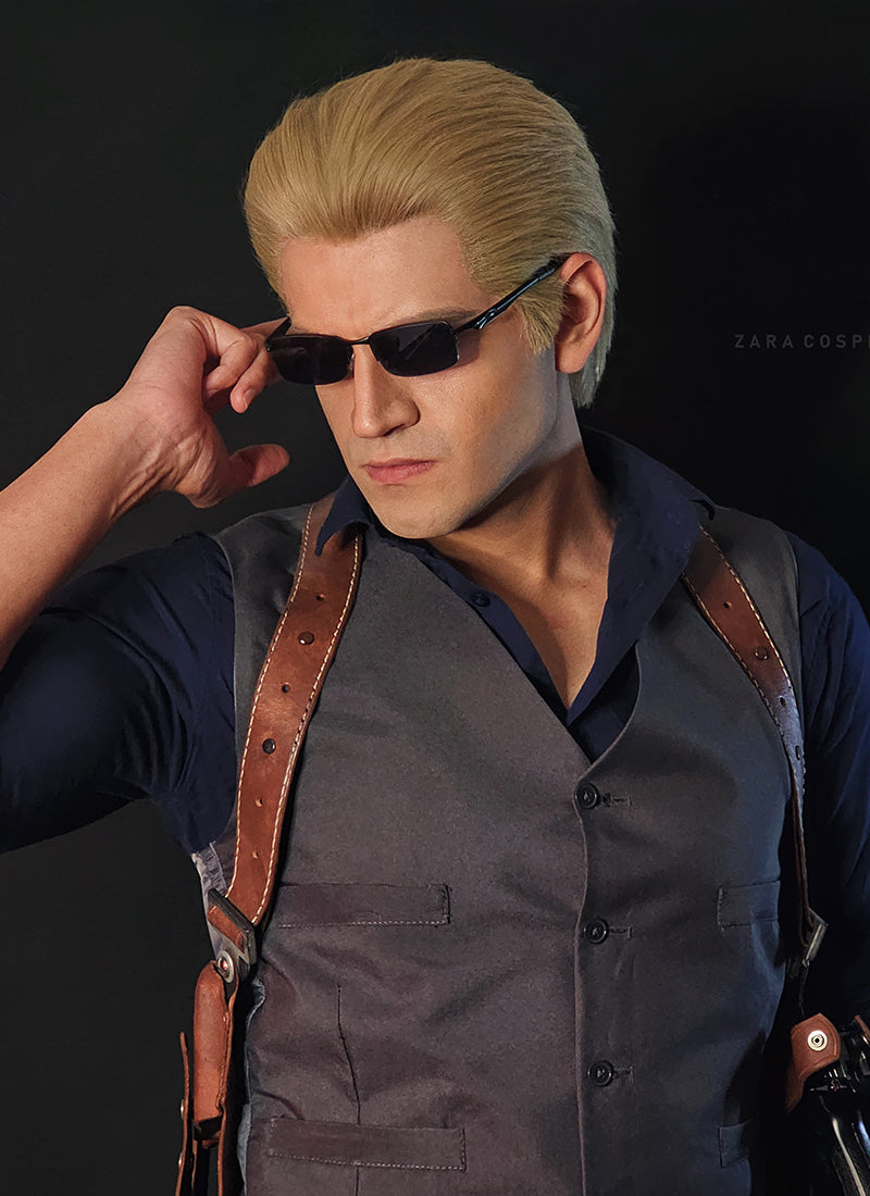 Resident Evil Albert Wesker Pastel Ash Blonde Straight Lace Front Synthetic Men's Wig LF8035
