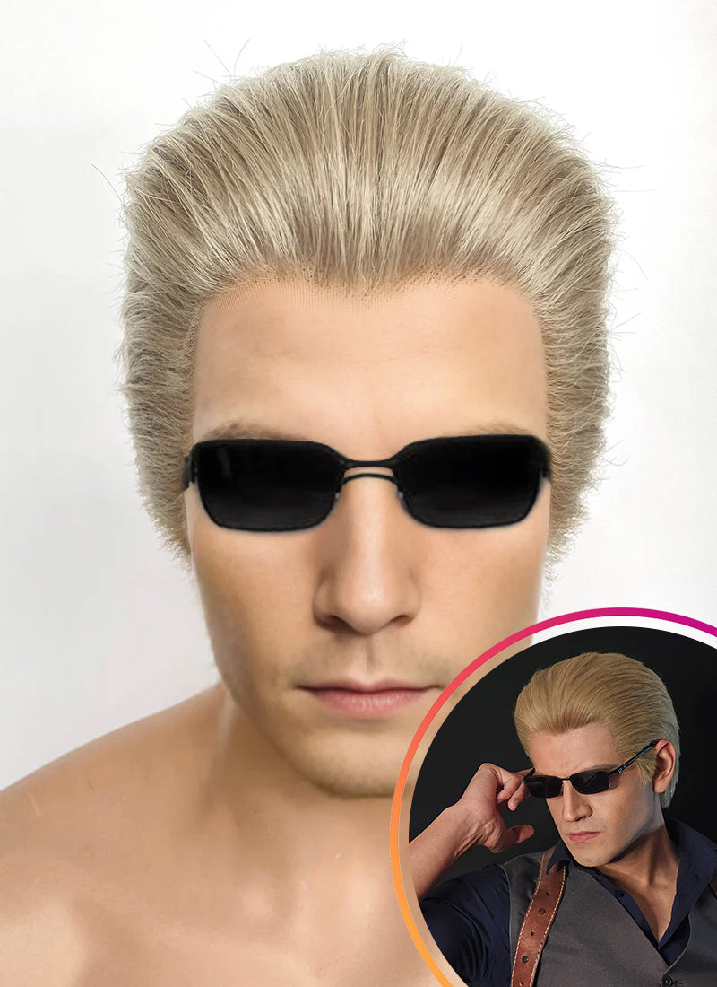 Resident Evil Albert Wesker Pastel Ash Blonde Straight Lace Front Synthetic Men's Wig LF8035