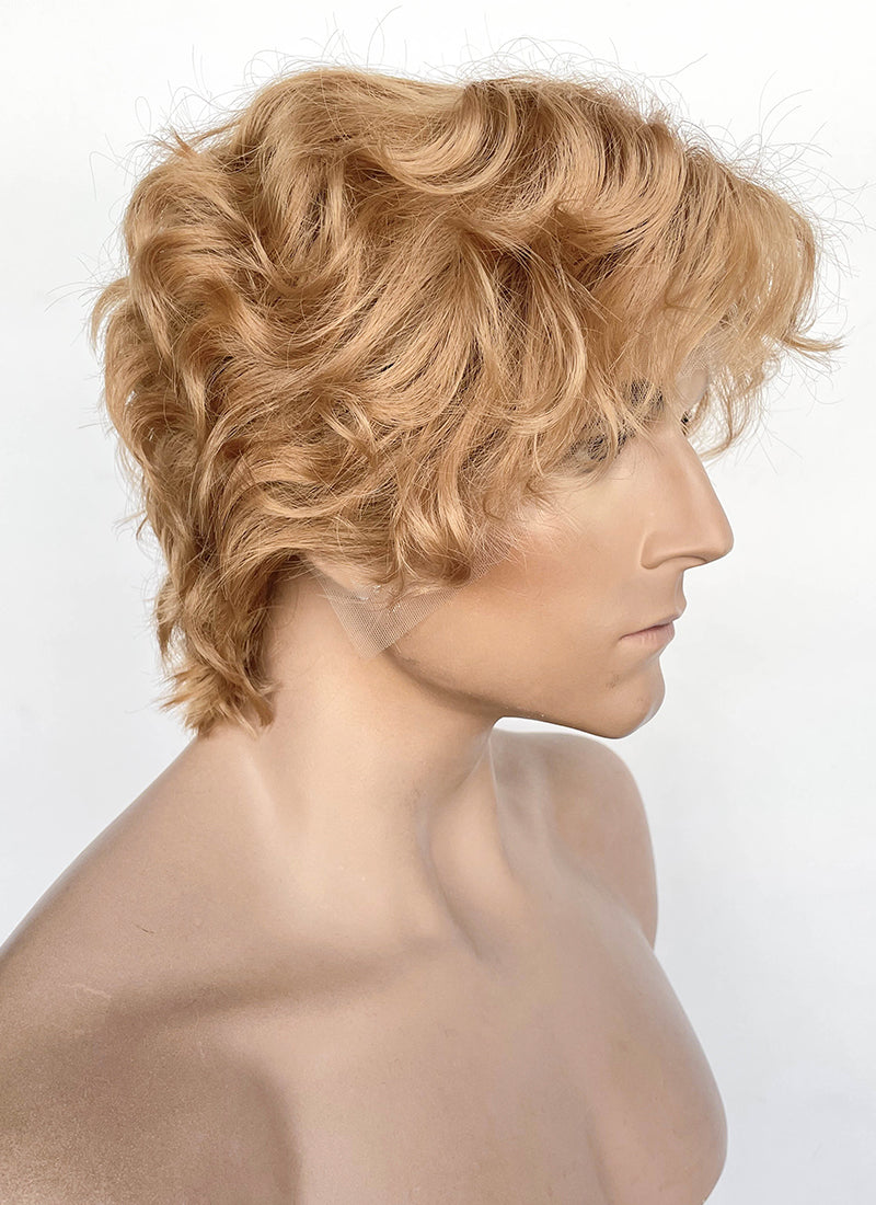 Golden Blonde Wavy Lace Front Synthetic Men's Wig LF8036