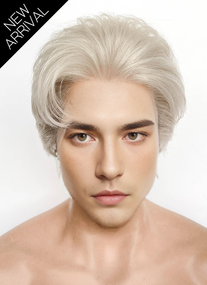 Pastel Grey Blonde Straight Lace Front Synthetic Men's Wig LF8038
