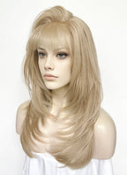 Ash Blonde Straight Lace Front Kanekalon Synthetic Hair Wig With Fuffy Bang LF8051