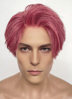 Red Mixed Pink Straight Lace Front Synthetic Hair Men's Wig LF8061