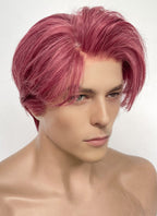 Red Mixed Pink Straight Lace Front Synthetic Hair Men's Wig LF8061