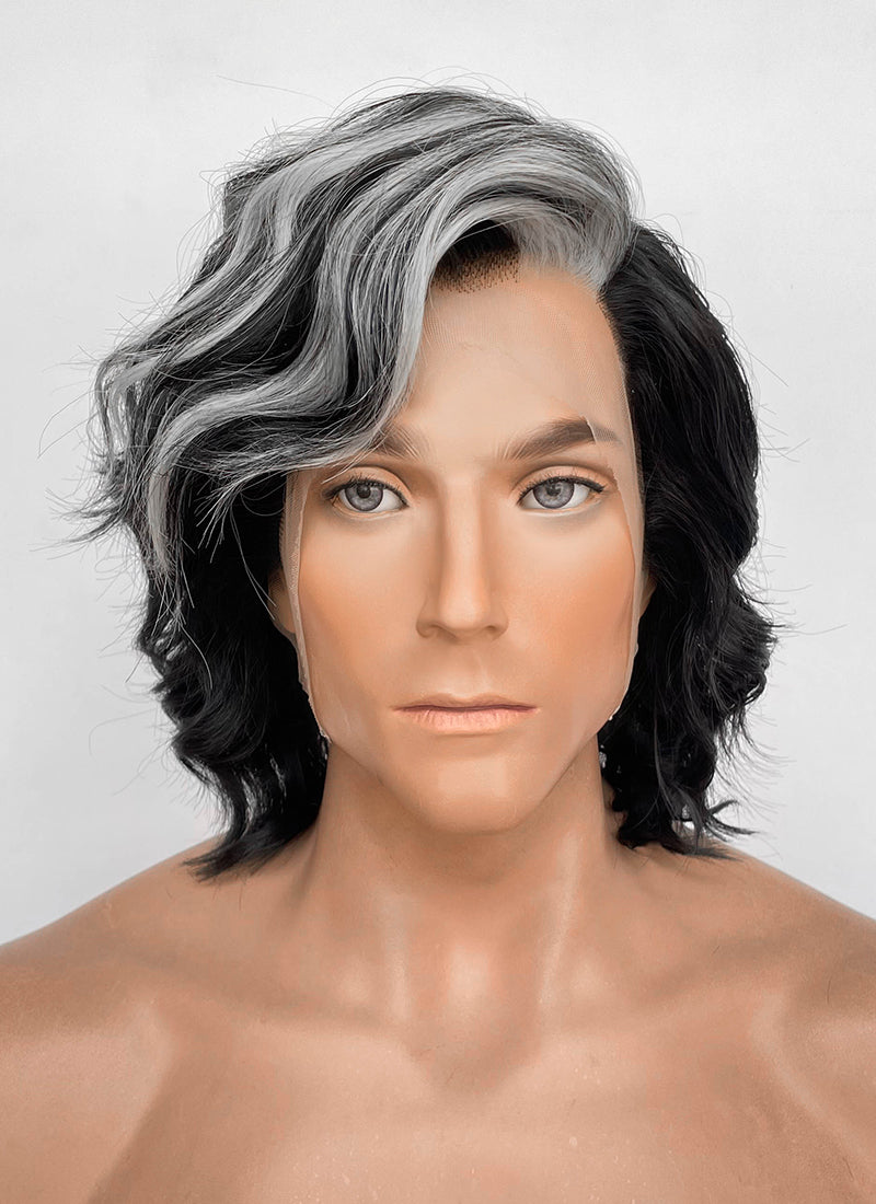 Clair Obscur: Expedition 33 Verso Black Mixed Silver Grey Wavy Lace Front Synthetic Men's Wig LF8067
