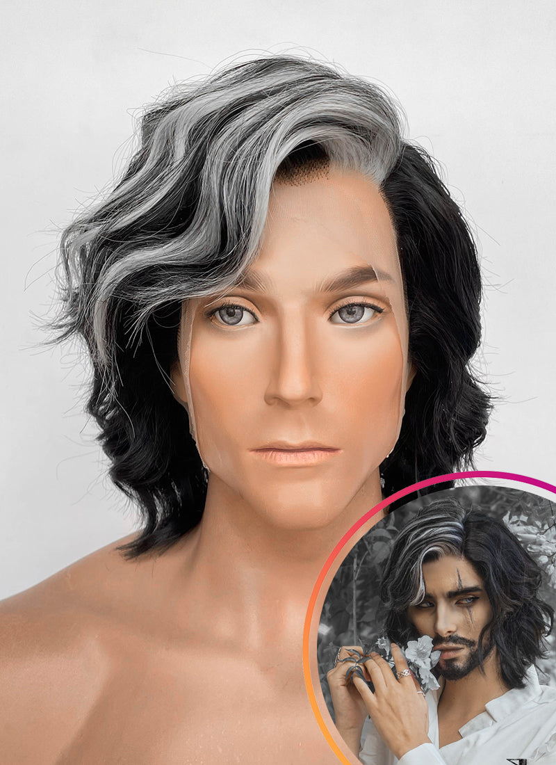 Clair Obscur: Expedition 33 Verso Black Mixed Silver Grey Wavy Lace Front Synthetic Men's Wig LF8067