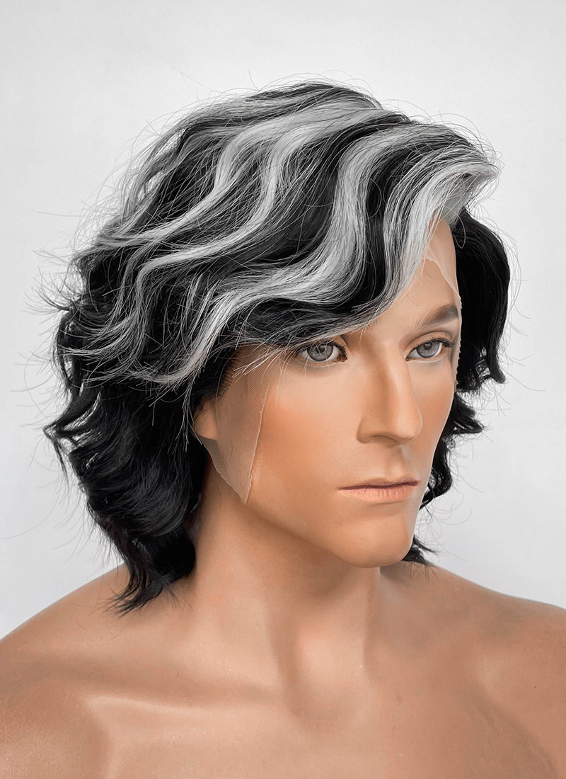 Clair Obscur: Expedition 33 Verso Black Mixed Silver Grey Wavy Lace Front Synthetic Men's Wig LF8067