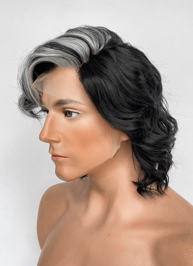 Clair Obscur: Expedition 33 Verso Black Mixed Silver Grey Wavy Lace Front Synthetic Men's Wig LF8067