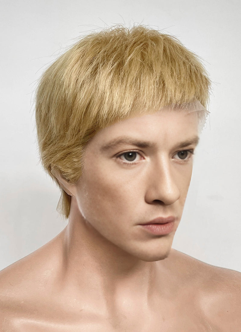 The Fantastic Four Human Torch Johnny Storm Golden Blonde Straight Yaki 13" x 6" Lace Top Synthetic Men's Wig LF8071