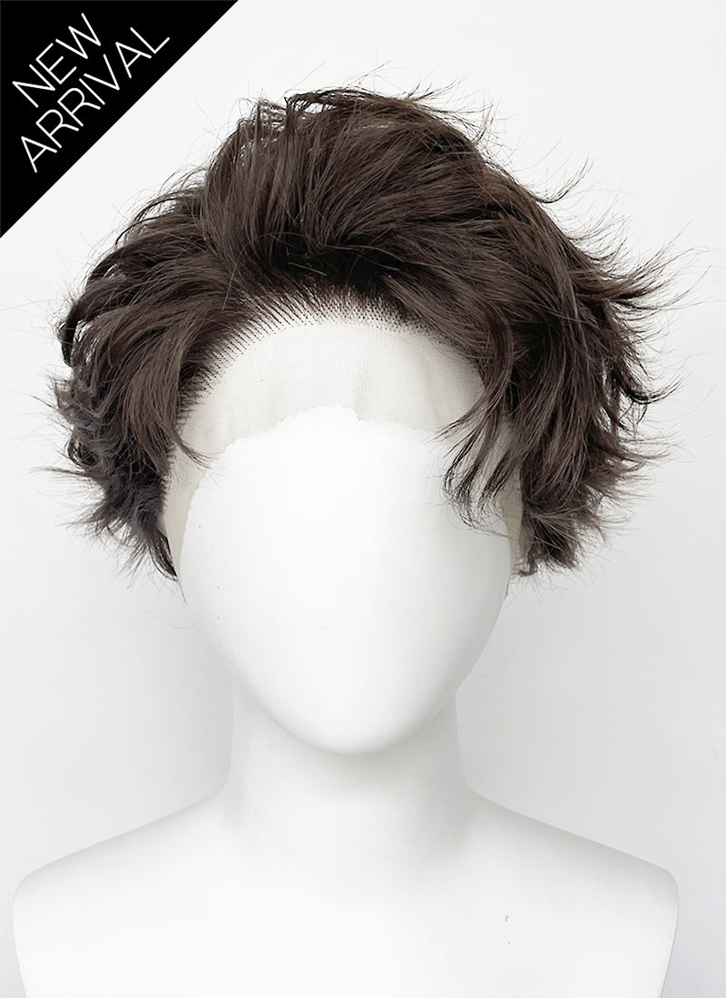Brunette Wavy Lace Front Synthetic Men's Wig LF8082