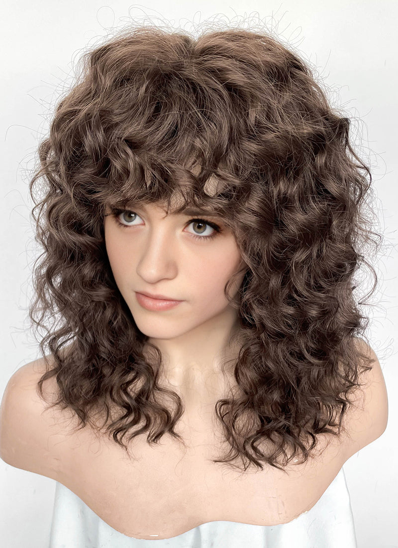 Stranger Things Nancy Wheeler Brunette Curly Lace Front Synthetic Hair Wig LF8085