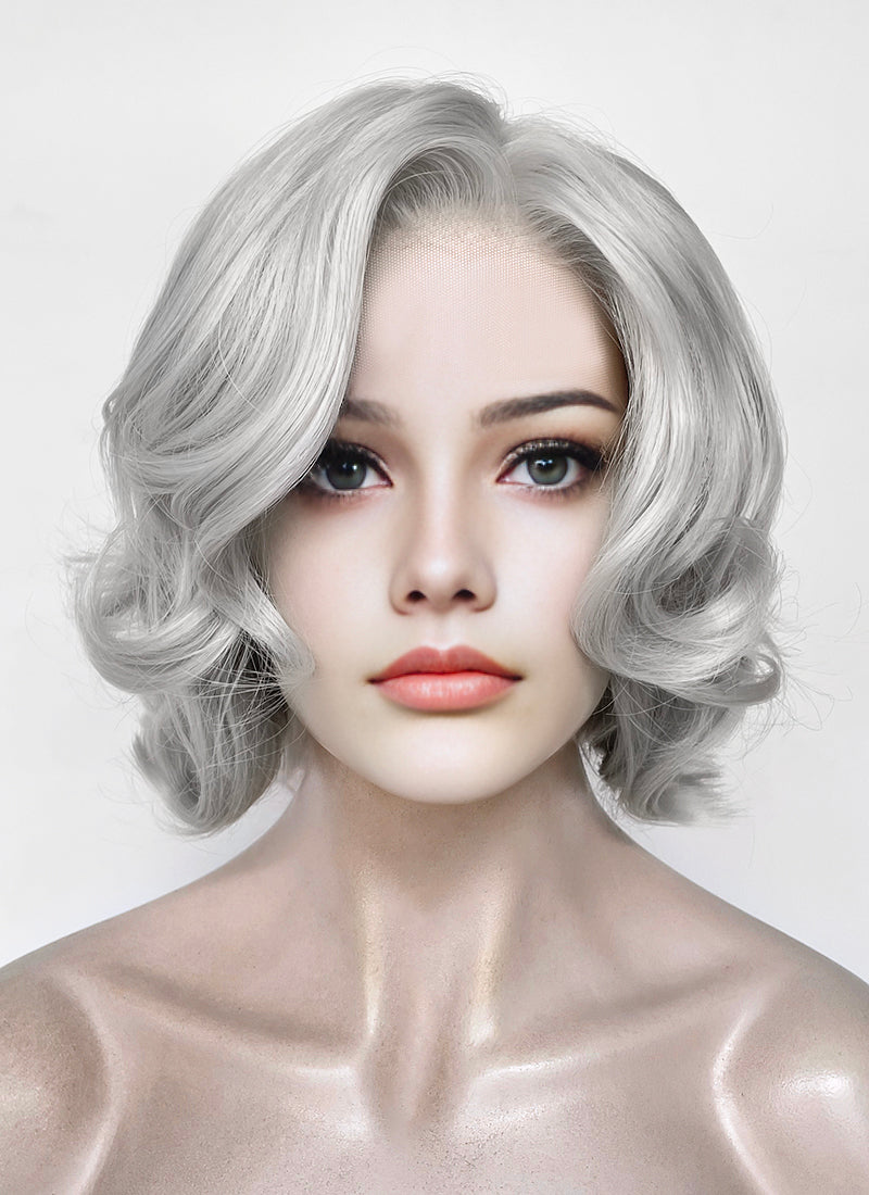 Pastel Blondish Grey Wavy Lace Front Synthetic Wig LF8087